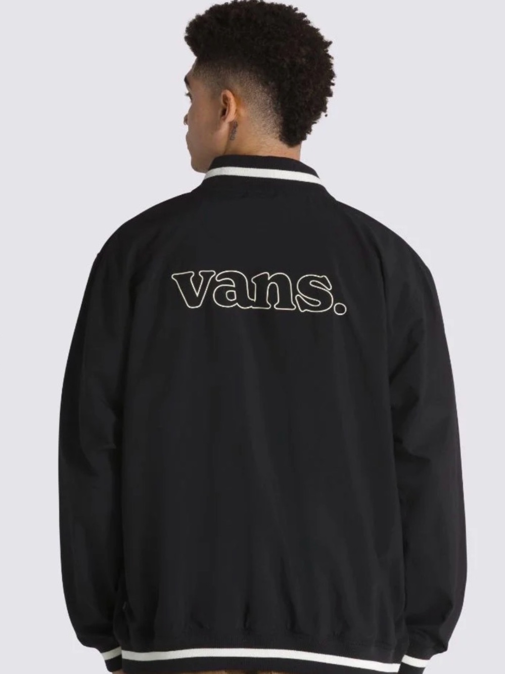 NWT Vans Moore Varsity Bomber Jacket Black White Nylon Snap Front Men's M